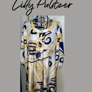 LILLY PULITZER SILK BABY DOLL DRESS~WHITE,YELLOW,BLACK FLORAL~size 2